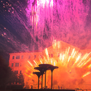 Fireworks fill the sky over TCU Frog Fountain