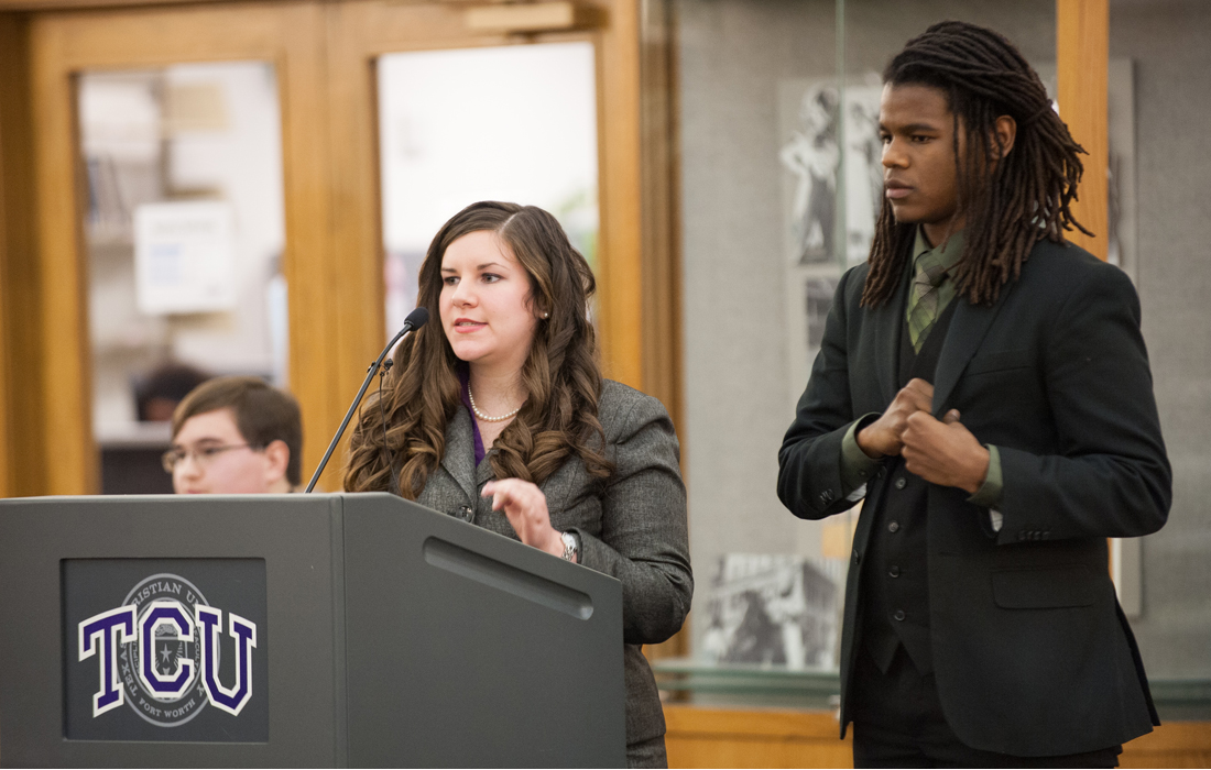 Students engage in a debate competition