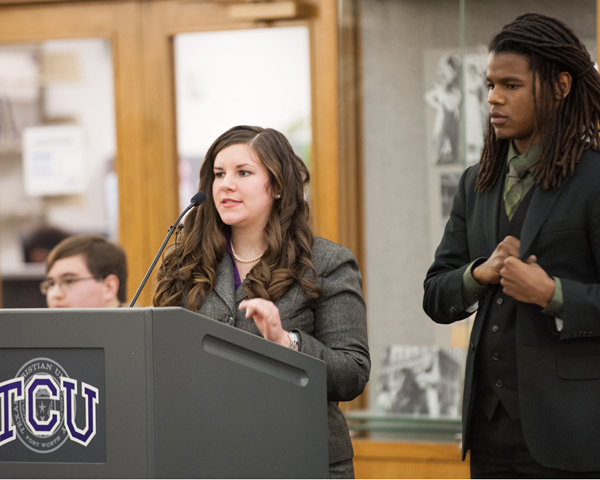 Students engage in a debate competition