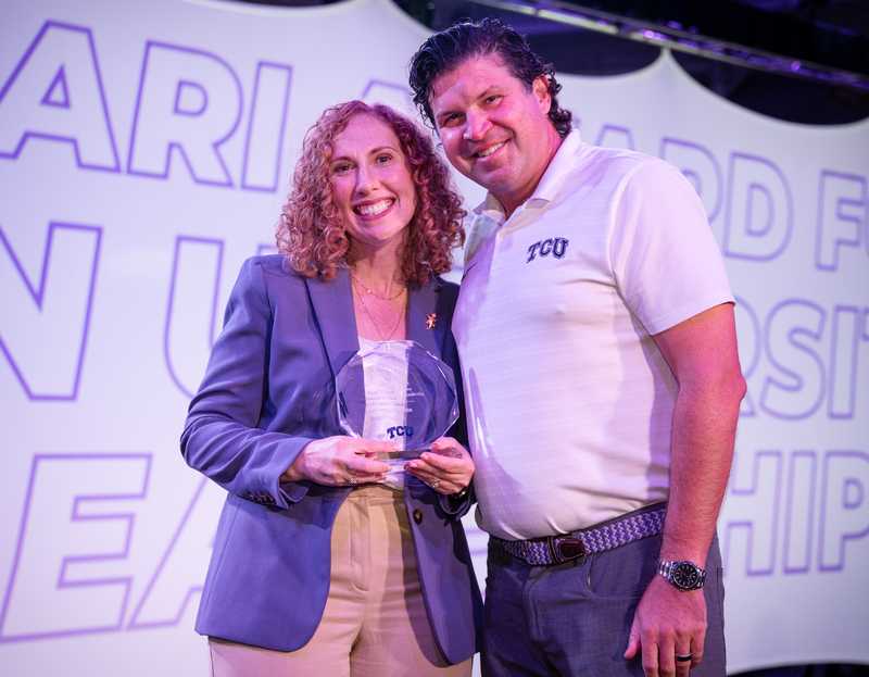 Amy Peterson, 2025 Ferrari Award Winner with TCU President Pullin