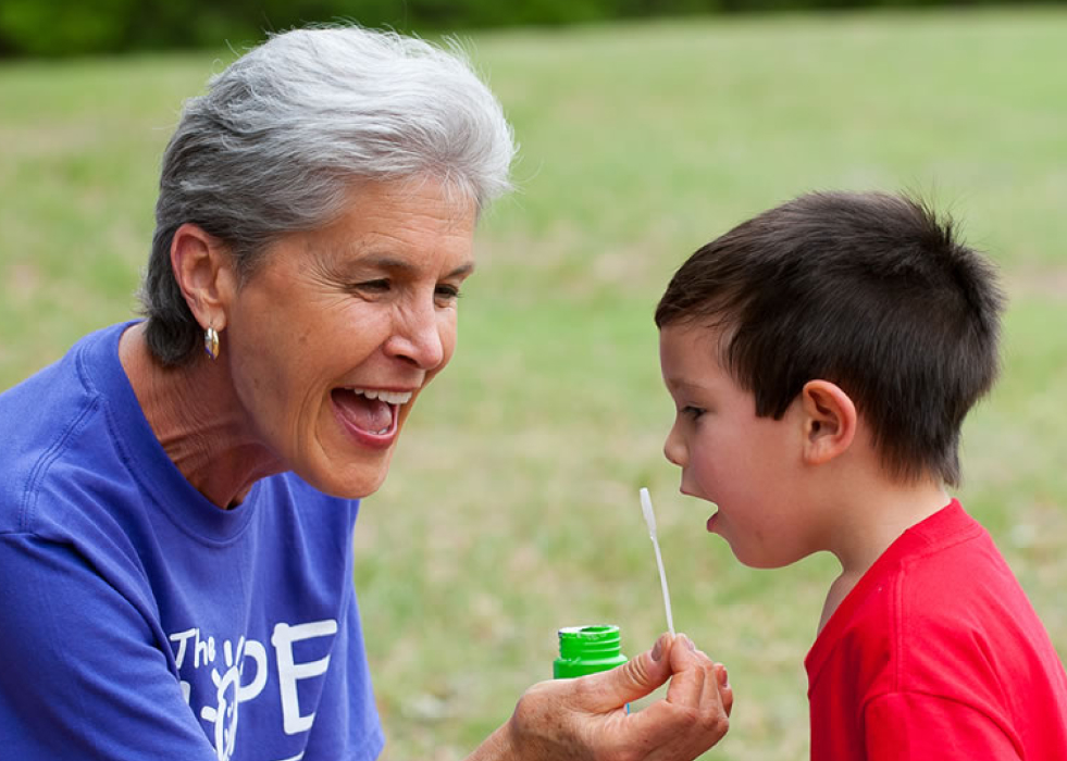 Karin Purvis with a child