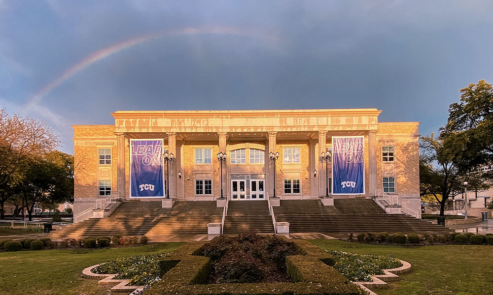 Rainbow behind library