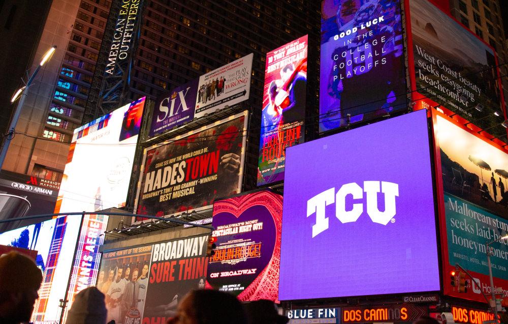 TCU Turns Times Square Purple